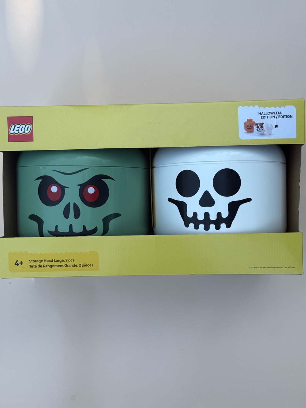 LEGO Halloween Edition Large Storage Heads 2-Piece Set Zombie Skeleton + Bag